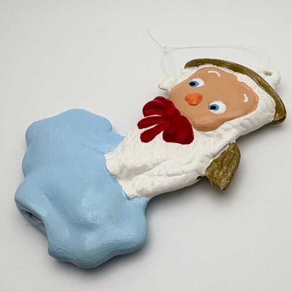 Vintage Lamb Angel Christmas Tree Ornament On Cloud Hand Painted with Red Bow - Picture 5 of 6